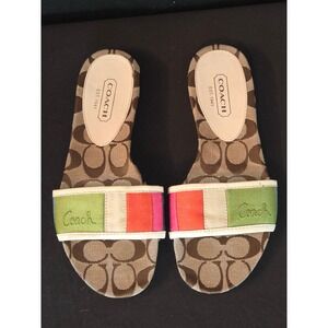 Coach Paula Slides Sandals Canvas Signature Logo‎ Stripe Multicolor 7.5M